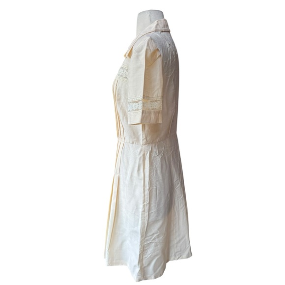 NWOT 1970s does 40s Sears Fashions Cream Lace Inset, Knife Pleats, Gold Leaf But - Picture 8 of 10